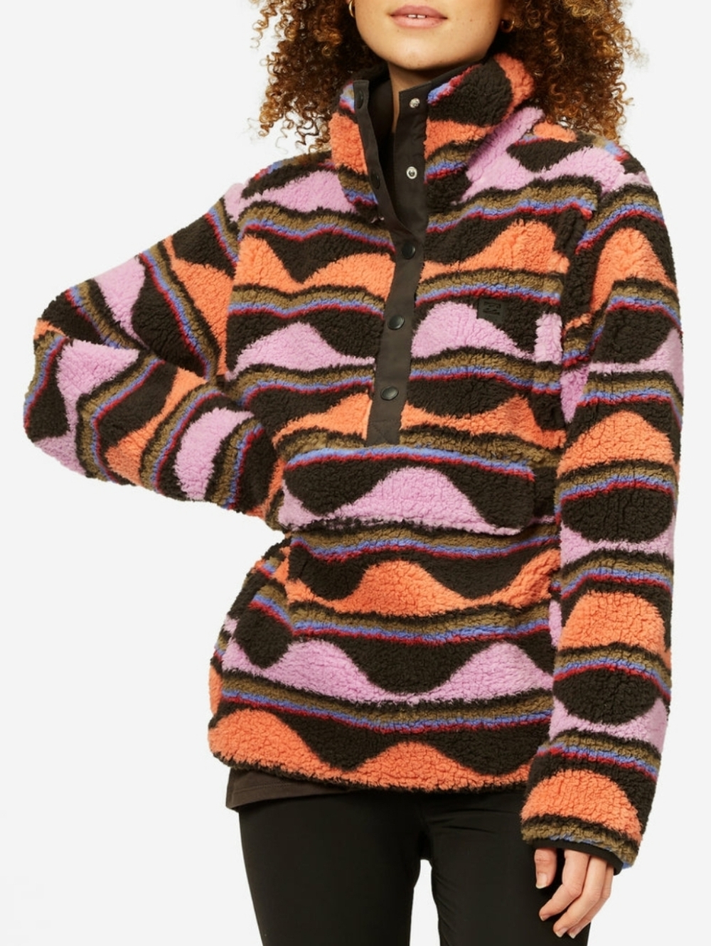 Billabong Adventure Switchback Sherpa Pullover Black Orange & Lavender Size M